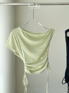 Coshe Nalita haut doux épaules dénudées cordon haut court tissu extensible féminin élégant Vibe femmes vêtements quotidiens vêtements d'été - Product Image 4