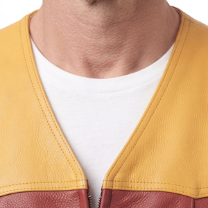 Gilet décontracté réversible en cuir véritable pour homme avec logo personnalisé, fermeture éclair et lacets latéraux - Product Image 5