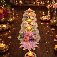 Chemin de table Lotus Rose fait main avec porte-bougie en perles, décoration traditionnelle en acrylique pour mariage, Mandir, Pooja, festival et maison