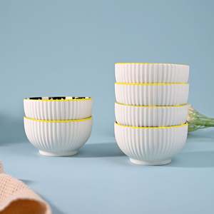 <b>Set</b> of 6 Eco-Friendly Minimalist Artistic Porcelain Bowls <b>Microwave</b> Oven Safe with Oval Pattern for Serving - Product Image 1