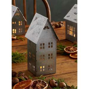 Lanterne de table vintage en métal de zinc, style rustique, pour bougies chauffe-plat, décoration de village de Noël, vente en gros - Product Image 1