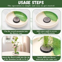 Kit Kenzan Bunga Ramah Lingkungan Berlapis Glaze Jepang, Pot Mangkuk Plastik Putih 5,35 Inci, Kenzan 1,57 Inci untuk Rangkaian Bunga di Rumah