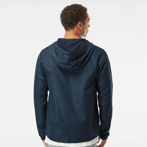 Veste coupe-vent à capuche pour homme, marine, décontractée, respirante, en polyester, vêtement d'extérieur pour le printemps, couleur unie, fermeture éclair sur le devant - Product Image 3