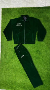 Ensemble de survêtement deux pièces en velours brodé pour femme, coupe ajustée, style streetwear, décontracté, pour l'entraînement et la détente, couleur unie - Product Image 4