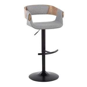 Elisa Mid Century Modern Adjustable Barstool with Swivel Black Metal and Whitewashed Wood Grey Fabric Rounded T <b>Footrest</b> - Product Image 2