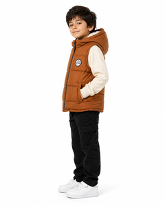 Boys Premium Brown Puffer Sleeveless Jacket Hooded Winter Vest Kids Warm <b>Quilted</b> Jacket Lightweight Insulated Vest Front Zip - Product Image 2