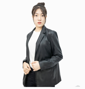 Women's black Genuine Leather Moto Jacket Full Sleeve <b>Zipper</b> Closure Stand Collar Autumn Style - Product Image 3