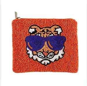 Pochette à monnaie artisanale multicolore en perles de rocaille, nouvelle, bleu clair avec broderie étoile, personnalisable - Product Image 3