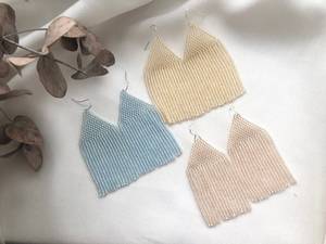 Geometric Beaded <b>Drop</b> Earrings Women's Bohemia Style Crystal Rhinestone Fashion Jewelry Party Accessories Light Blue Beige Pink - Product Image 1