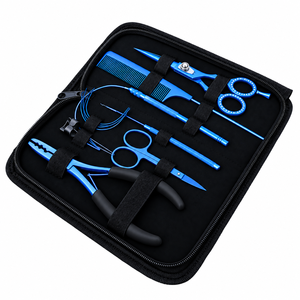 Blue <b>Hair</b> Extension Tools Kit for Micro Bead <b>Crimper</b>, Loop, Hook and Scissors - Product Image 1