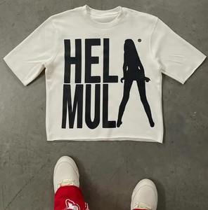 T-shirt court déchiré et vieilli avec impression sérigraphiée, ourlet brut, strass, en molleton bouclette 350 GSM, coupe ample, effet délavé vintage - Product Image 1