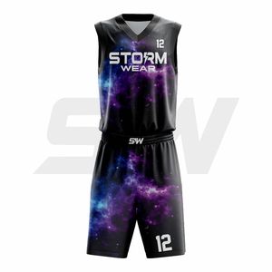 Ensemble de maillot de basket sublimé Storm Wear, col en V, sans manches, respirant, coupe athlétique, pour adultes, toutes saisons, uniforme de basket - Product Image 4