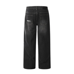 Jean en denim noir déchiré et vieilli pour homme, coupe large, taille haute, style streetwear, en coton, idéal pour l'automne - Product Image 2