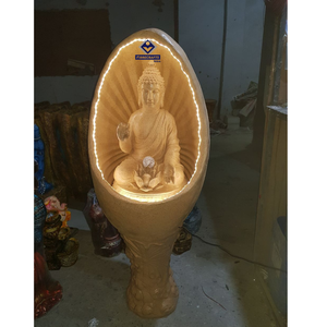 Sculpture murale Bouddha 2026 rectangulaire en fibre de verre éclairée, ornement de jardin extérieur, finition naturelle traditionnelle - Product Image 5