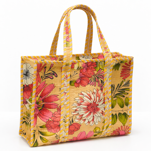 Bolso Tote de Algodón Acolchado Floral Ligero Hecho a Mano, Bolso de Hombro de Gran Capacidad con Estampado Étnico Indio de Primera Calidad para Mujer - Product Image 1