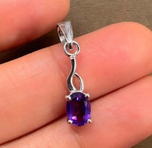 Pendentif tendance en argent sterling plaqué rhodium avec améthyste taille ovale – Cadeau minimaliste fait main pour elle, bijoux de février - Product Image 4