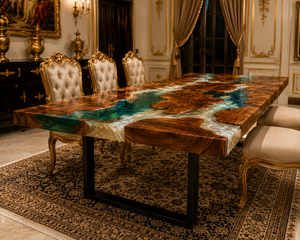 Custom <b>Resin</b> River Dining <b>Table</b>, Solid Wood <b>Epoxy</b> <b>Table</b>, Modern Luxury Dining Furniture, Statement Piece - Product Image 3