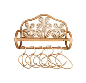 Étagère murale en rotin floral pour chambre d'enfant, étagère flottante en osier tressé à la main avec porte-vêtements suspendu - Product Image 5