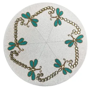 Beaded Placemat 12x12 Inches Eco-Friendly Handmade Customizable Color <b>Glass</b> Beads Polyester Modern Luxury Dining <b>Table</b> <b>Mats</b> - Product Image 2