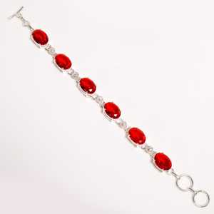 Top Quality Handmade <b>Red</b> Ruby Oval Faceted Gemstone 925 Sterling Silver Plated Toggle Clasp Tennis <b>Bracelet</b> For Women Jewelry - Product Image 3