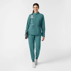 Blouse médicale pour femme, fermeture éclair intégrale, manches longues, multi-poches, extensible, respirante, tenue de travail pour infirmières et personnel hospitalier - Product Image 2
