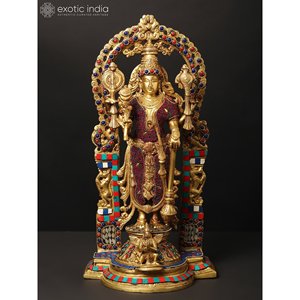 16 \ "Lord Vishnu de pie en Kirtimukha Throne con Garuda Escultura de latón Trabajo de incrustaciones intrincadas Colección de esculturas elegantes - Product Image 1
