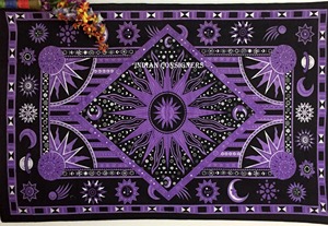 Tapiz de pared Burning Sun, hermoso tapiz morado doble de algodón, ropa de cama con estampado floral, decoración del hogar hecha a mano por consignatarios indios - Product Image 5