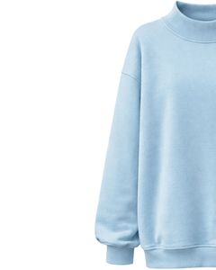 Sweat-shirt en molleton surdimensionné bleu clair personnalisé pour femme, col montant, broderie poisson Koi, pull décontracté d'hiver en coton et polyester - Product Image 4