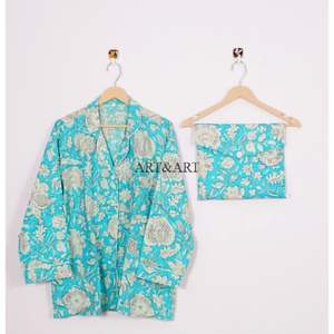 Ensemble de pyjama long pour femmes, imprimé floral romantique, 100% coton, boutons, taille élastique, respirant, séchage rapide, doux, été - Product Image 2