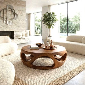 Handmade Durable Tea <b>Table</b> Coffee <b>Table</b> Center <b>Table</b> Living Room Furniture Round Walnut Wood Coffee <b>Table</b> With Solid Wood - Product Image 4