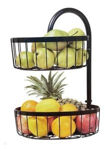 Nouveau produit : Panier de rangement décoratif à 2 niveaux en fer forgé pour fruits, en forme de cadeau, pour comptoir, support à fruits, cage de rangement pratique - Product Image 6