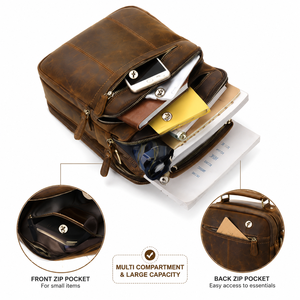 Sac messager en cuir véritable Buff Crunch pour homme, sac à bandoulière multi-compartiments, sac de travail, couleur beige - Product Image 2