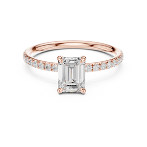 Anillos Clásicos de Compromiso, Boda y Aniversario con Banda Pavé, Diamante Cultivado en Laboratorio de Corte Esmeralda de 1 Quilate, Color E, Claridad VS1, Anillo de Oro Sólido de 14K - Product Image 3