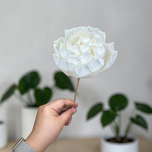 VADEE Craft Fleurs artisanales durables en bois de Sola, couleur crème vintage, taille 8,5 cm, avec tige en fibre de plantes de Sesbania Phra - Product Image 4