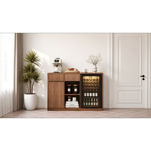 Modern Fluted <b>Bar</b> <b>Cabinet</b> with Fridge Compartment Adjustable Shelves and Power Outlets 51.2 Inch - Product Image 3