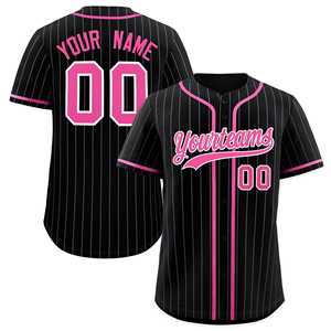 Ensemble uniforme de baseball personnalisé pour filles, en polyester, avec broderie Canada-Amérique, maillot noir et blanc vierge, style Bottend Pinstripe - Product Image 1