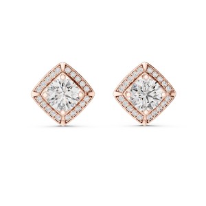 Pendientes de tuerca con halo cuadrado de diamante cultivado en laboratorio, 1 CT, 2 CT, 3 CT, halo redondo tipo cometa, oro macizo de 18K, 14K, 10K, plata 925 para mujer - Product Image 5