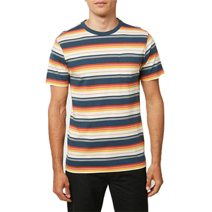 T-shirt décontracté pour homme, col rond, imprimé numérique, en tissu éponge respirant, de haute qualité, style vintage, avec blocs de couleurs contrastées et rayures sportives - Product Image 1