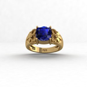Anillo de Diseño Vintage con Zafiro Azul y Cuarzo, Corte Cojín, en Plata 925 y Oro de 18k, con Engaste de Lazo, Joyería Fina, Regalo, Superventas - Product Image 1
