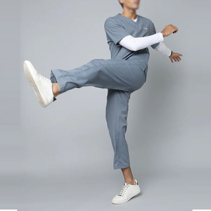 Men's <b>Blue</b> <b>Scrub</b> Set Cotton Polyester Woven Hospital Uniform Pants V-Neck Top Medical Workwear Needle Detection - Product Image 6
