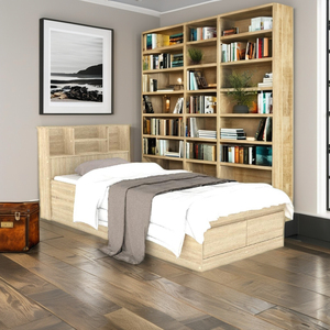 High Quality 2286 Modern Wood Super Single Bed <b>Frame</b> Storage Headboard Particle Board Bedstead With Drawers Dark <b>Oak</b> Finish - Product Image 2