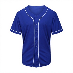 Unisex <b>Baseball</b> Jersey Short Sleeve Solid Blue Button Front Moisture Wicking Polyester Adult Regular Fit - Product Image 1