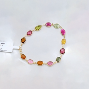 Pulsera de Cadena con Gemas de Turmalina Natural Multicolor Geométricas en Oro Amarillo de 18k para Mujer, Joyería Fina Hecha a Mano para Compromiso y Boda - Product Image 6