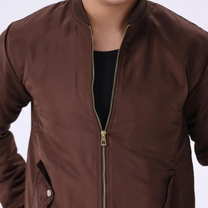 Men Classic Brown Satin Bomber <b>Jacket</b> Zipper Up Shiny Silk Flight <b>Jacket</b> Lightweight Casual Slim Fit Outerwear Coffee Soft Coat - Product Image 2