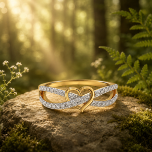 Bague de mariage romantique en forme de cœur infini avec diamant cultivé en laboratoire pour femmes, or 10K 14K 18K, argent 925 935 plaqué rhodium - Product Image 1
