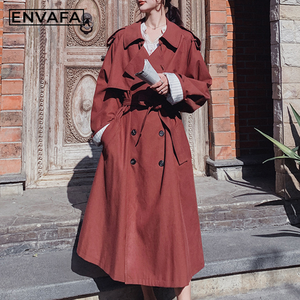 ENVAFA Manteau Trench Long Femme Grande Taille Double Boutonnage Imperméable en Polyester Coupe-Vent avec Ceinture – Qualité Supérieure et Style Décontracté - Product Image 1
