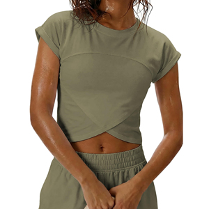 T-shirt court respirant à séchage rapide 100 % coton pour femme, style hip-hop, avec logo personnalisé, couleur unie, idéal pour la gym et la course estivale - Product Image 1