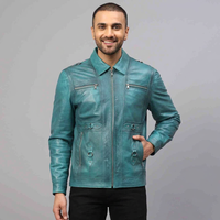 Veste en cuir bleu élégante pour homme, faite à la main, de haute qualité, respirante, fusion de fonctionnalité et d'expression.