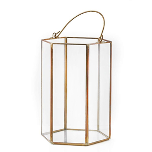<b>Set</b> Of 3 Gold Curved Metal <b>Lanterns</b> Durable Metal And Glass Composition Antique Brass Finish For Home Wedding & Events Decor - Product Image 6