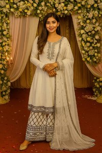 Ivory White Embroidered Salwar Palazzo Set with Dupatta Designer Party & Wedding Wear for Women Winter Summer - Product Image 2